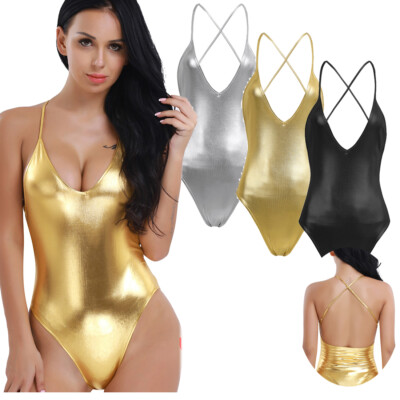 Women PVC Wet Look Monokini Dancewear Bodysuit Swimwear Clubwear Leotard Tops Women PVC Wet Look Monokini Dancewear Bodysuit Swimwear Clubwear Leotard Tops