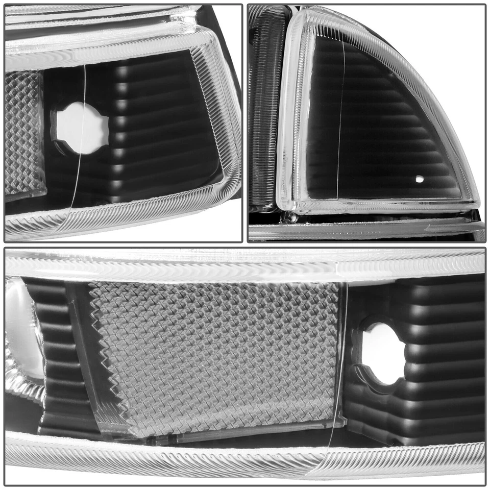 For Dodge 97-04 Dakota 98-03 Durango Euro Black Housing Clear/Signal Headlights - Image 4 of 4