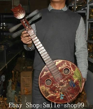 30.3" China Dynasty Wood lacquerware Painting Fengshui People Person pipa Qin