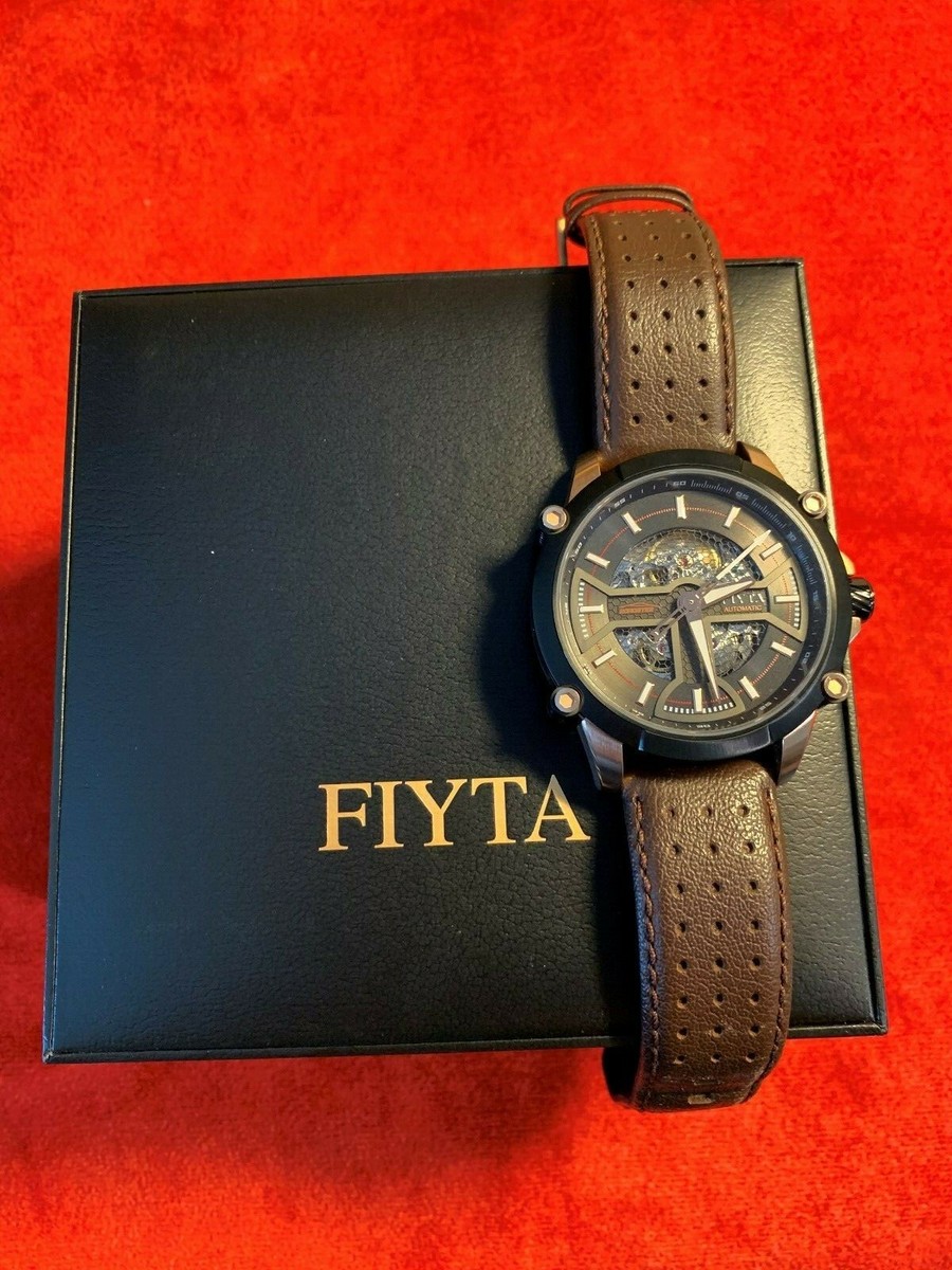 FIYTA Men’s Brown Leather Strap Black Dial AUTO FREE  SHIPPING