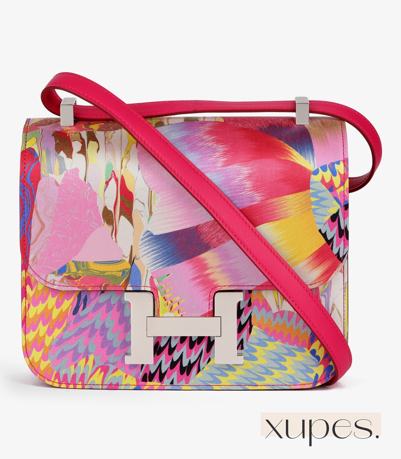 Hermès Rose Mexico Swift Leather & Marble Silk Constance 24