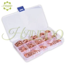 280Pcs/Kit Solid Copper Crush Washers Seal Sealing Flat O-Ring Gaskets Assorted
