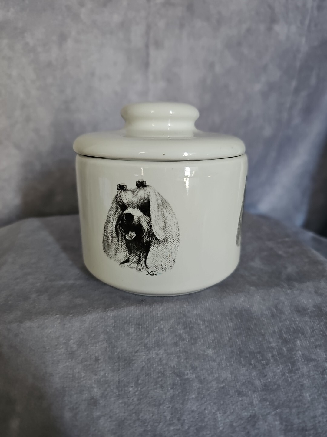 Ceramic Dog Treat Jar with Lid - Maltese - Artist Signed