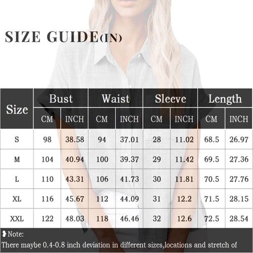Womens Cotton Linen Casual Blouse Ladies Button T Shirt Short Sleeve Tops - Bild 51 von 72