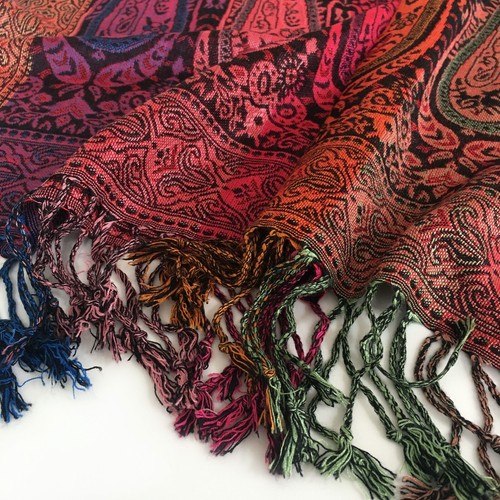 Large Multi Colour Leaf Paisley Print Pashmina Shawl Scarf Wrap Bright Rainbow - Picture 386 of 1,026