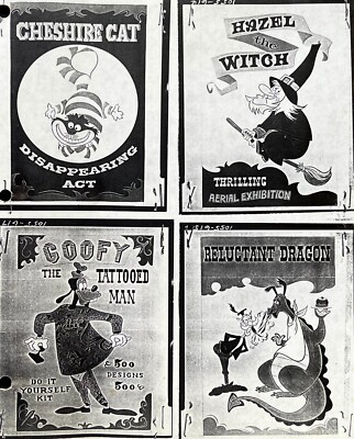 DISNEYLAND CIRCUS SIDESHOW FREAKS POSTERS Cheshire Cat Reluctant Dragon Goofy