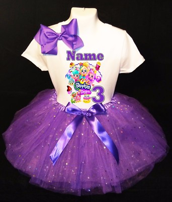 Shopkins --With NAME-- 3rd Third 3 Birthday Dress Shirt Purple Tutu Outfit
