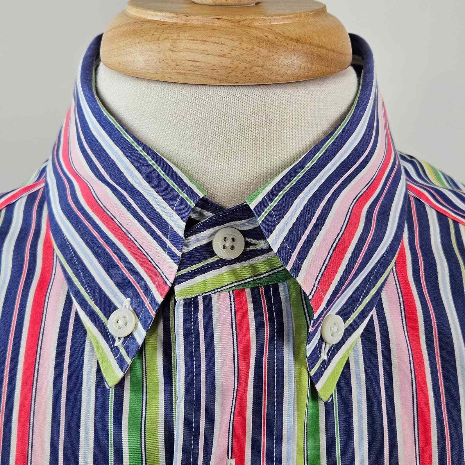 Brioni ShortSleeve MultiColor Stripe ButtonDown Cotton Dress Shirt