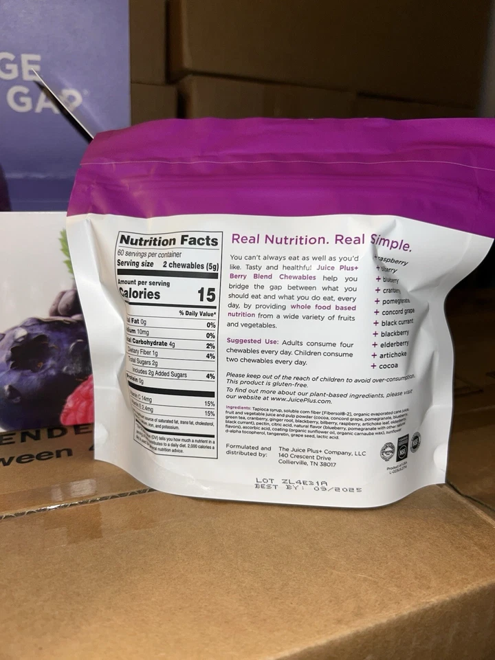 3 bags of Juice Plus+ BERRY BLEND + - Blended Fruit & Veg Juice Chewables (120) - Image 2 of 3