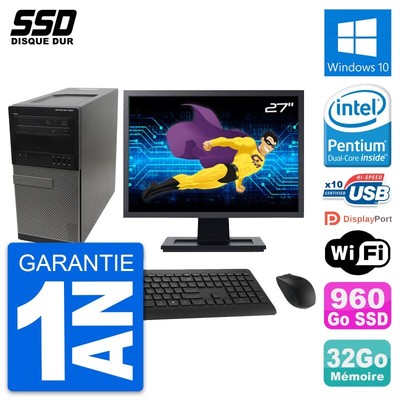 PC tour DELL 990 Bildschirm 27 '' Intel G630 RAM 32Go SSD 960Go Windows 10 Wifi
