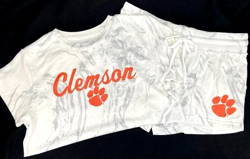 NEW Clemson Tigers Concepts Sport Marble T Shirt Shorts Pajamas Set Women s M