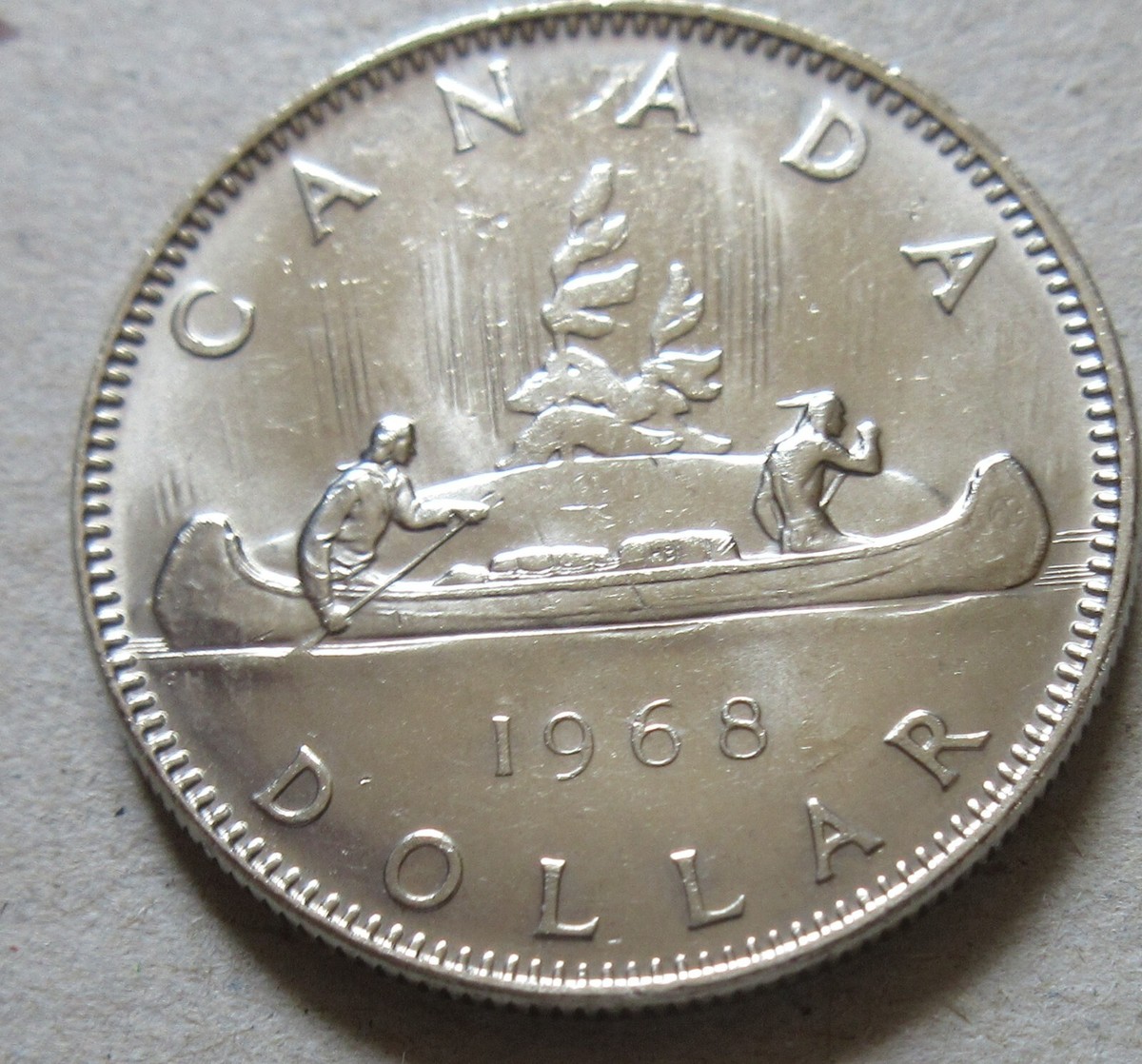 1968 Canada Canoe NO ISLAND Nickel Dollar Coin. Canadian $1 Dollar