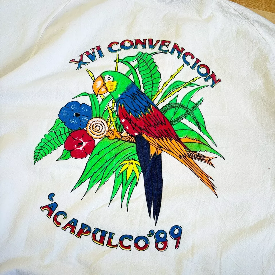 Vintage 80s Acapulco Parrot Henley Button Shirt Ribbed Collar Beach Surf RARE - Image 2 of 4