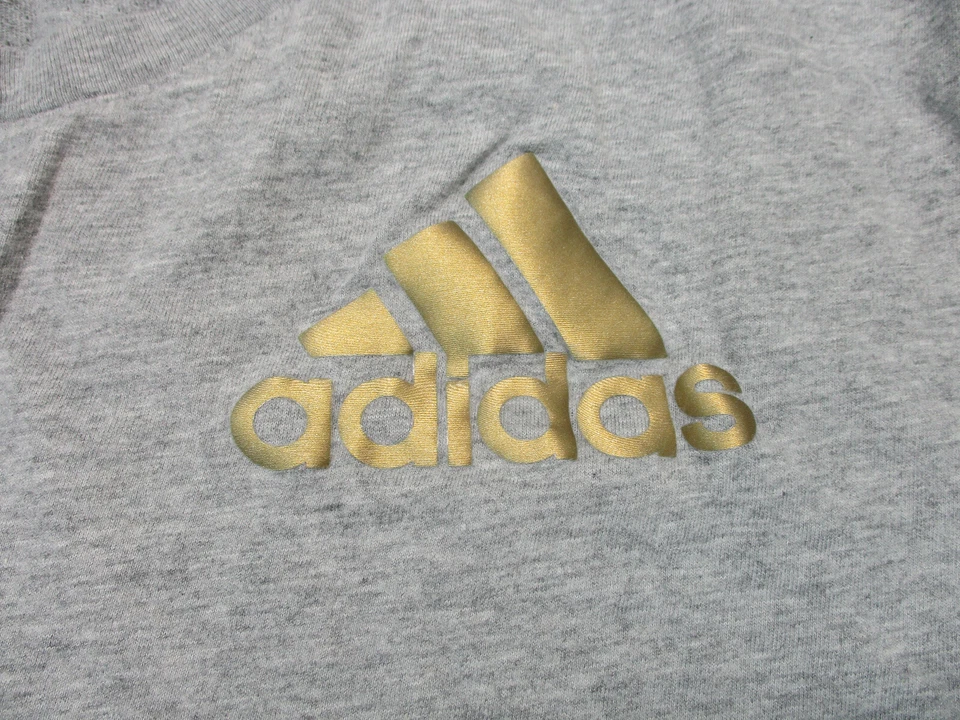 Рубашка Adidas очень большая для взрослых серая повседневная беговая с золотым логотипом эластичная женская XL - Изображение 4 из 4