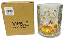 Yankee Candle GIVE THANKS Crackle Glass Votive or Tea Light Holder  ~ FREE SHIP