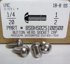 1/4-20x1/2 Button Head Hex Socket Cap Screws Stainless Steel (20)
