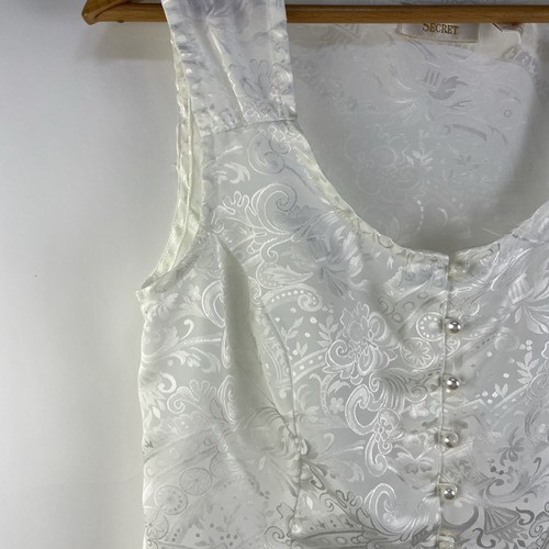 Vintage Victoria Secret Gold Label Trägertop weiß Satin Spitzenbesatz Knopfleiste Gr. M - Bild 3 von 11