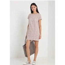 Madewell Pink White Striped Button Back Linen Blend Shift Dress L8520 Large
