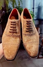 Handmade suede beige shoes lace up brogue shoe, party wear shoe, dress boot