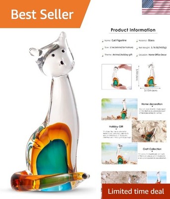Hand Blown Glass Cat Figurine Ornament,Animal Ornament for Home Decor,Animal ...