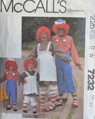 VTG McCalls 7232 Childs 6-8 RAGGEDY ANN & ANDY Halloween Costume Pattern UNCUT