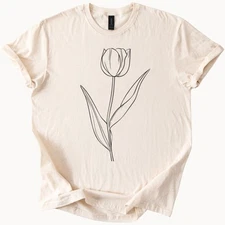 Tulip Line Art Shirt Minimalist Floral Graphic Tee Simple Botanical Design
