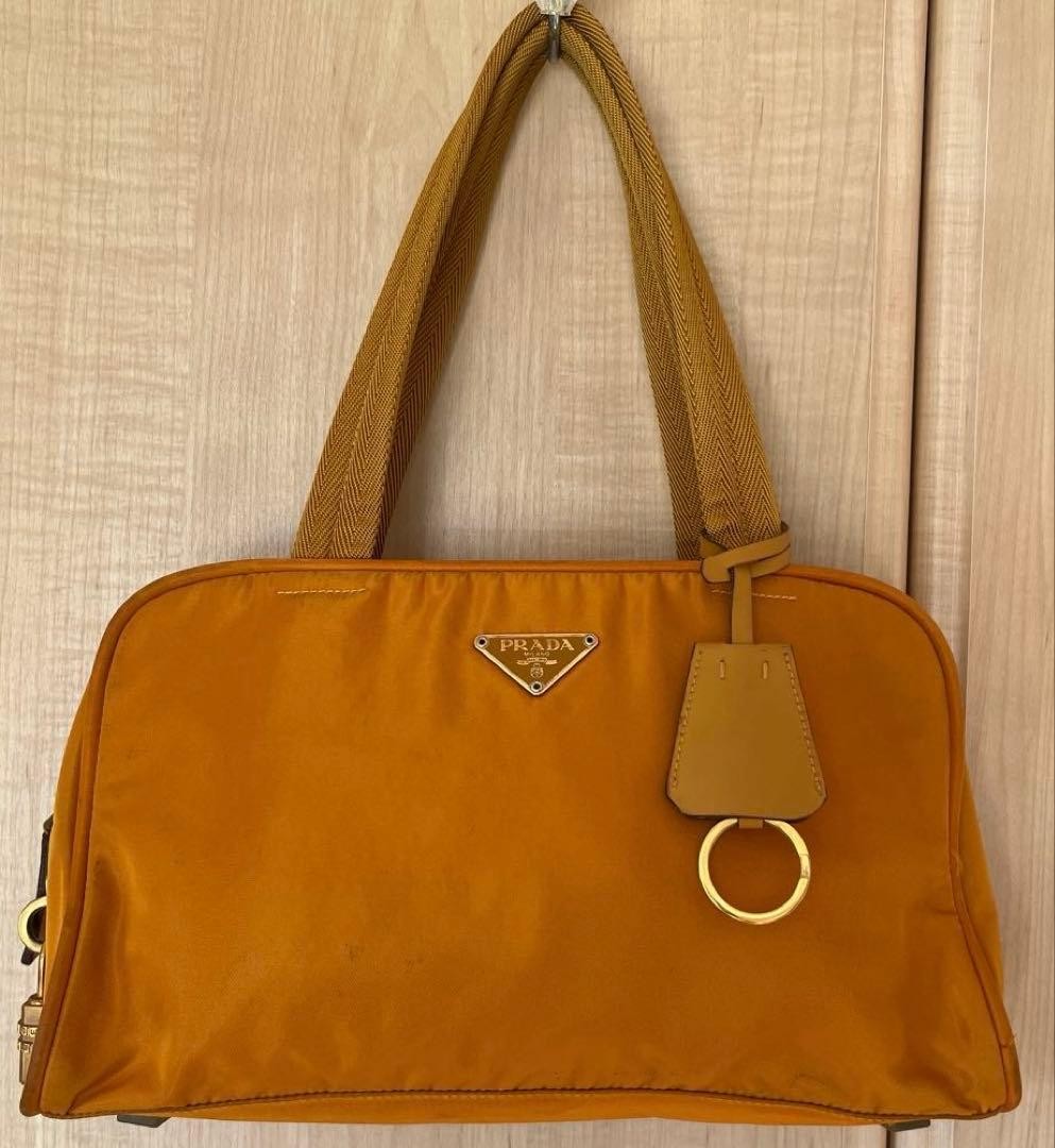 Borsa tote PRADA nylon arancione originale donna Italia 129783