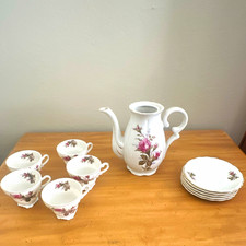 Japanese Porcelain Floral Tea Set Glossy White Pink Green w/ Teapot 5 Cups