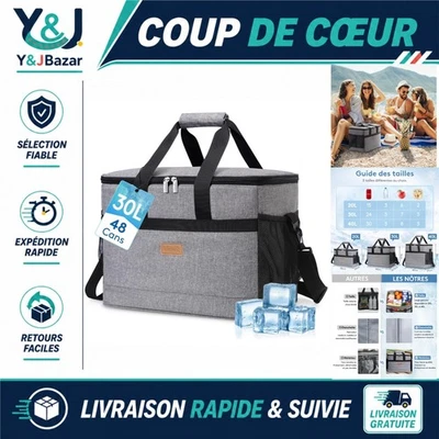 Sac isotherme 30 L Lifewit glacière souple pique-nique camping gris - Photo 1/4