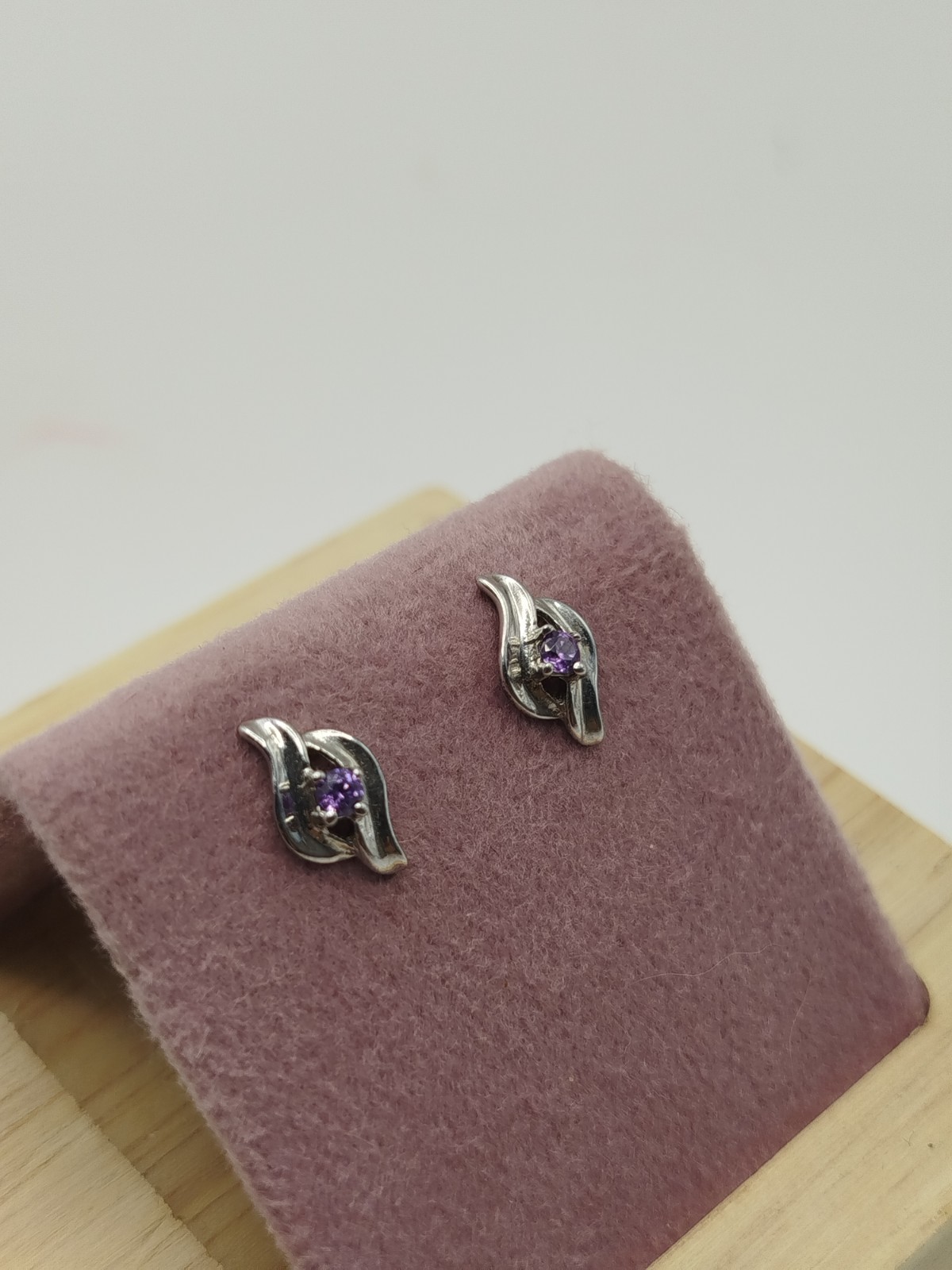 Sterling Silver Tiny Stud Earrings With Purple Am… - image 1