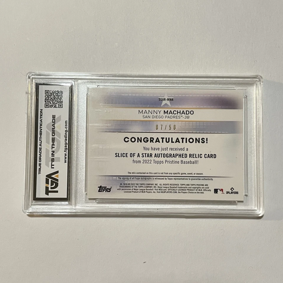 2022 Topps Pristine Manny Machado Slice Of Stars Autograph Jersey Card Padres/50 - Image 2 of 2