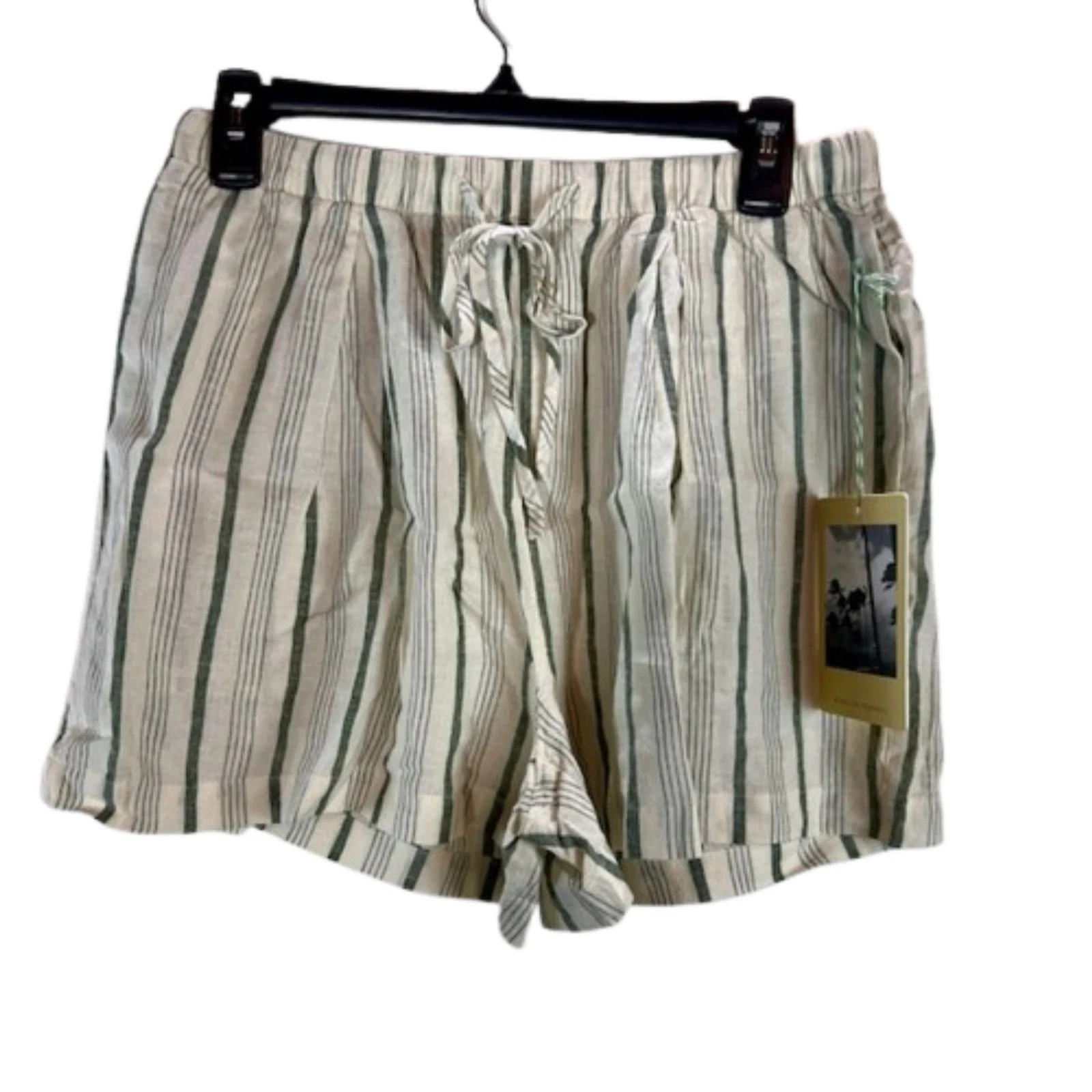 Trovata Green White Striped Linen Pull-On Shorts Medium