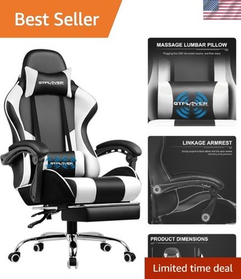 Elegant Snow White Computer Chair with 360° Swivel, Footrest & Headrest Support