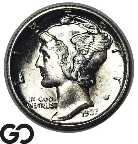1937-D Mercury Dime, Full Split Bands, Solid Gem BU++ FSB