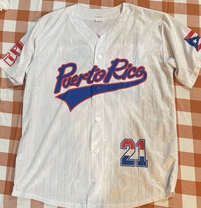 Youth #21 Roberto Clemente Puerto Rico World Game Classic Kids Baseball Jersey White M Stitched