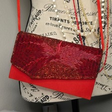 Vintage La Regale LTD Red Beaded Evening Clutch / Crossbody Bag