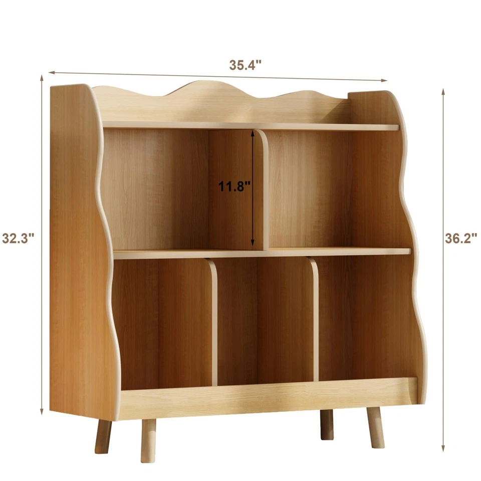 Estantería infantil y almacenamiento de juguetes naranja, estantería infantil de madera de 3 niveles con... Foto 2 de 4