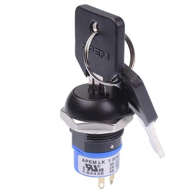 Black On-(ON) 2 Way Momentary 19mm Key Switch SPDT 4A LK5AGB126M3 APEM