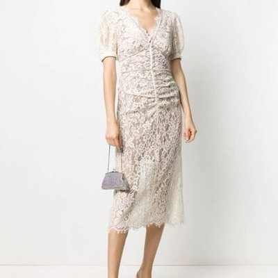 Self-Portrait Camellia Lace Midi Dress Size 6 Ivory Cocktail Dress