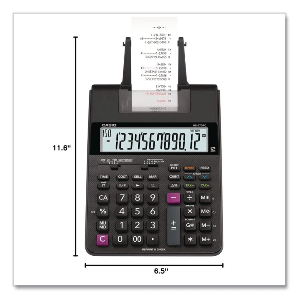 Casio HR170RC 2 Lines/Sec Printing Calculator - Black/Red Print New - Image 4 of 4