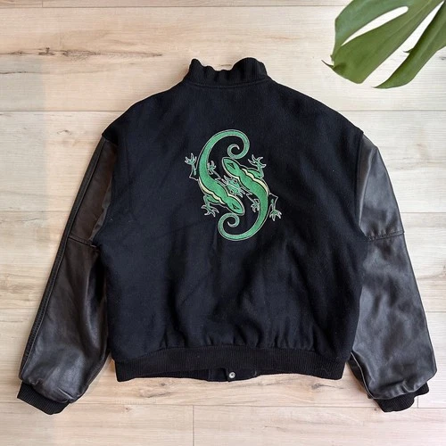 Vintage 90's Starter Men's Black XL Varsity Jacket Leather Sleeves SoBe Lizard - product listing photo