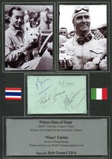 Giuseppe Farina & B. Prince Bira FORMULA 1 autographs, signed album page & mount