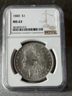 1880 Morgan Silver Dollar $1 NGC MS63 Uncirculated Philadelphia Mint