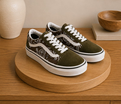Vans Old Skool Olive Green Bandana Paisley Sneakers Skate Shoes Size M5 W6.5
