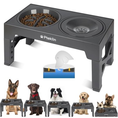 Pteklin Elevated Dog Bowls, 5 Height Adjustable Medium & Large, Grey Style 01