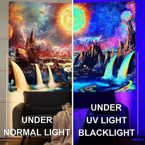 (150X130cm)Fluorescent Landscape Tapestry UV Reactive Blacklight Landscape Zz1 - Picture 10 of 12