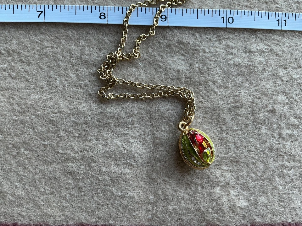 JOAN RIVERS Lily Of The Valley Enamel Egg Pendant Necklace With Pearl Accents - Image 4 of 4