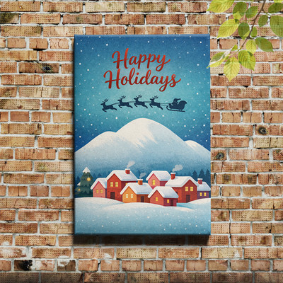 Merry Christmas Snowflake Santa Reindeer Tree Framed Canvas Wall Art Print
