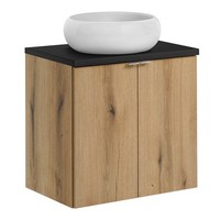 Badezimmer BadmöBel Waschtisch 60Cm Keramik Aufsatzwaschbecken Eiche Schwarz