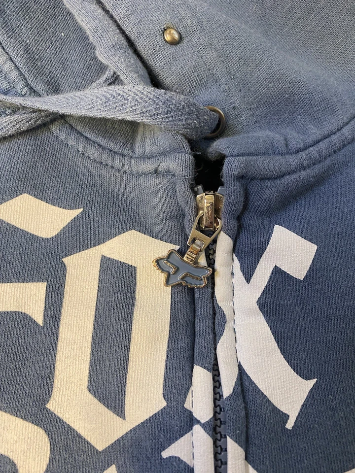 Fox Girls Fox Racing Riders Co 全拉链连帽衫运动衫 M 蓝色 — 第 3/4 张图片